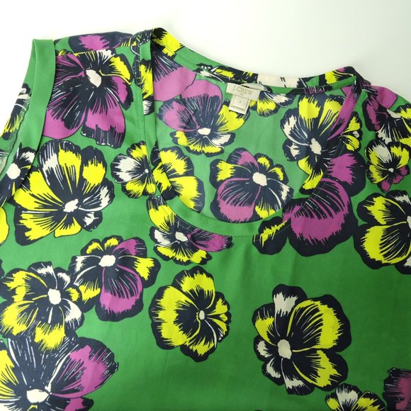 J Crew size 8 drapey top blouse floral print multicolor green pink yellow - Picture 3 of 7